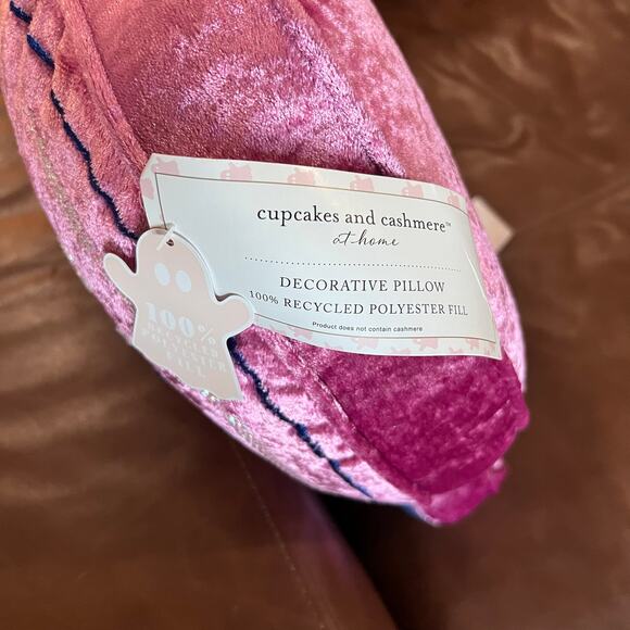 Spooky Vibes Embroidered Beaded Crystal Ball Pink Velvet Halloween Pillow 16x14 - Picture 5 of 5